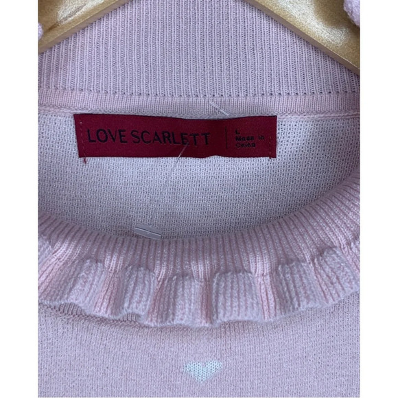 Love Scarlett Ruffled Mock Neck Pink Heart Print Sweater NWT - Picture 2 of 3